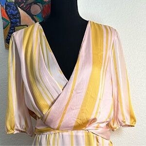 Leyden Pink & Gold Vertical Lines Midi Dress, XL